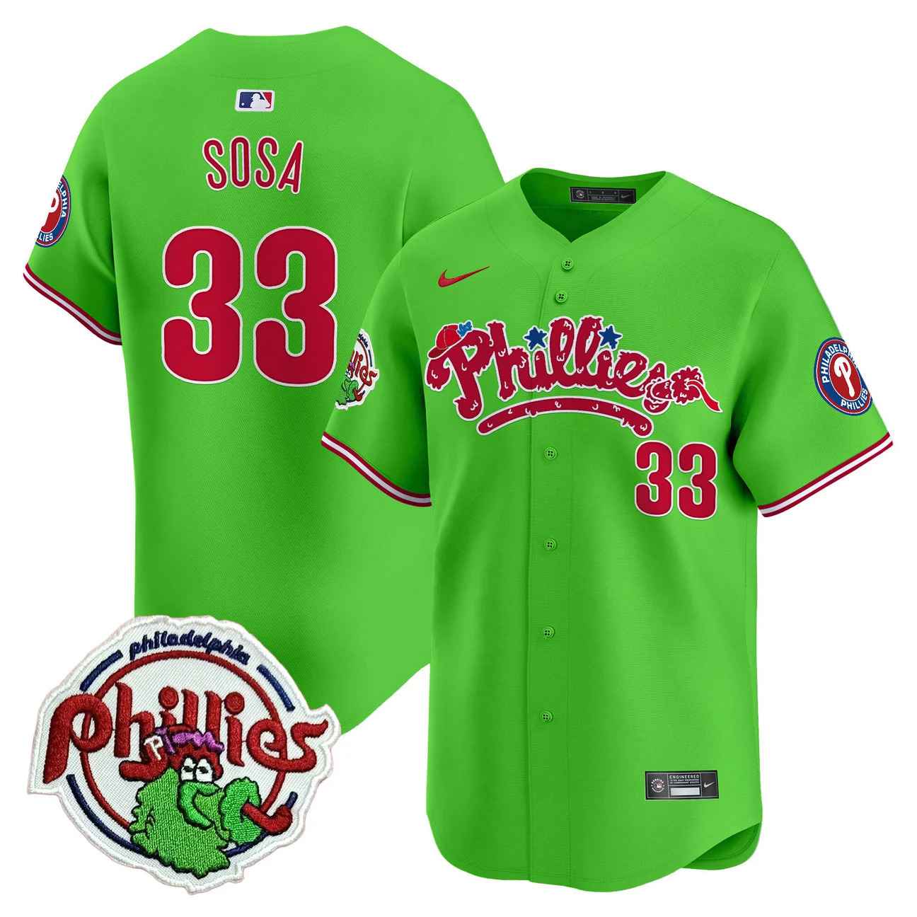 Men's Phillies Phanatic Patch Vapor Premier Limited Jersey V2 GREEN #33 EDMUNDO SOSA