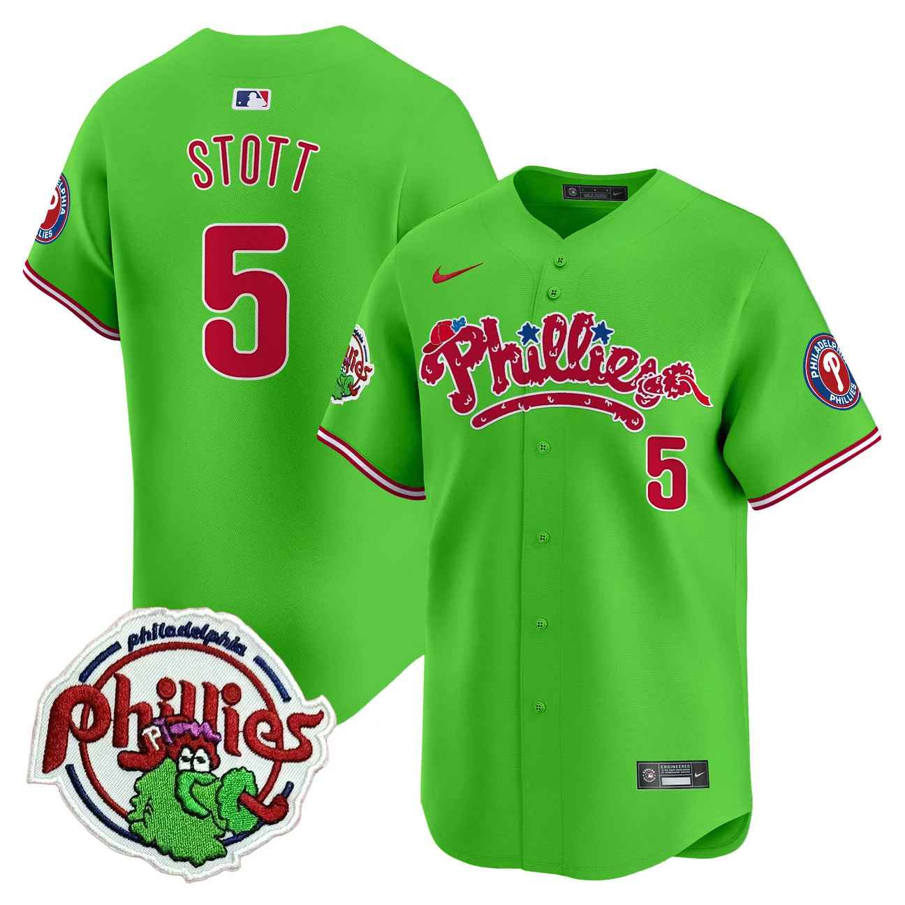 Men's Phillies Phanatic Patch Vapor Premier Limited Jersey V2 GREEN #5 BRYSON STOTT