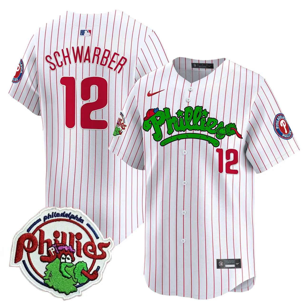 Men's Phillies Phanatic Patch Vapor Premier Limited Jersey V2 PINSTRIPE #12 KYLE SCHWARBER