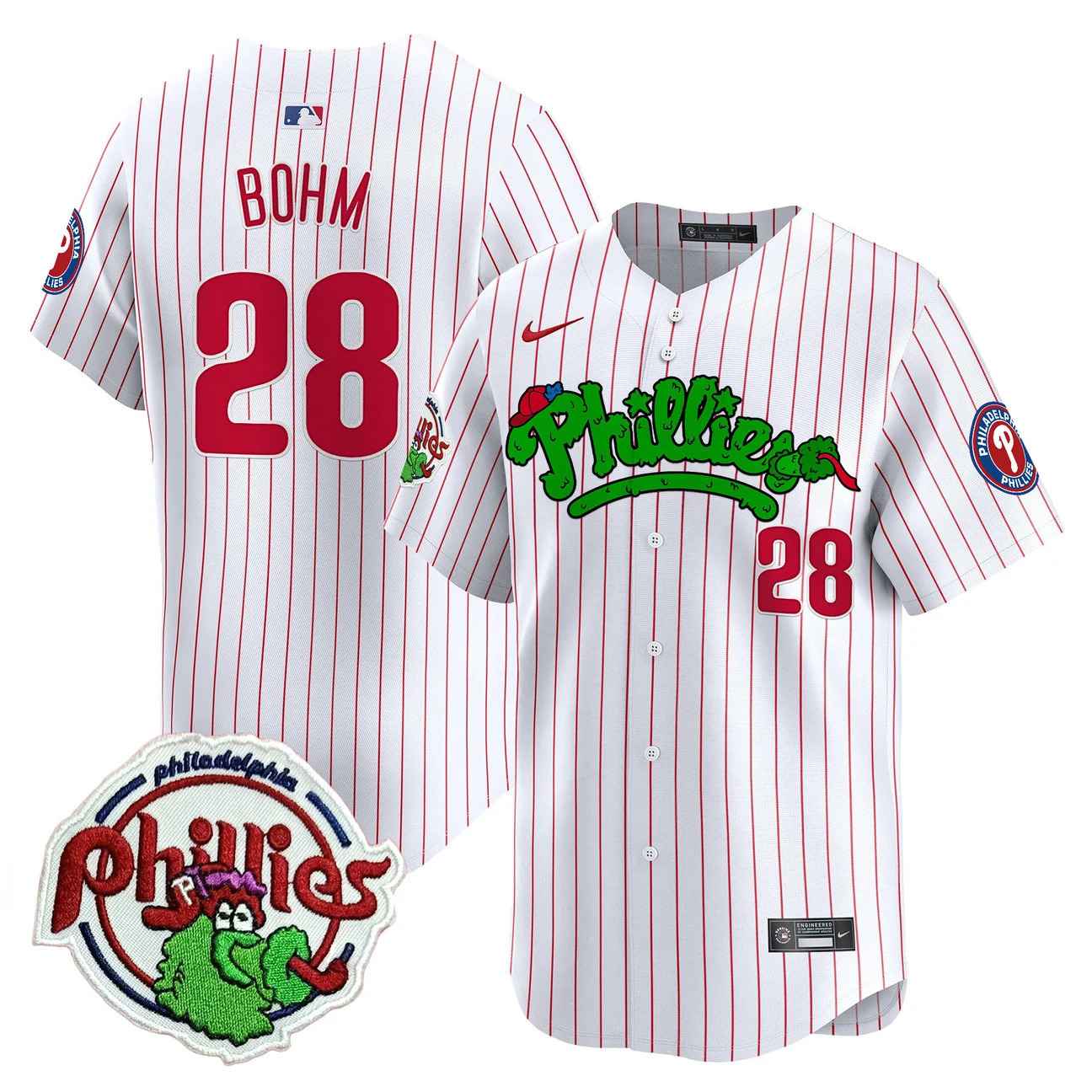 Men's Phillies Phanatic Patch Vapor Premier Limited Jersey V2 PINSTRIPE #28 ALEC BOHM