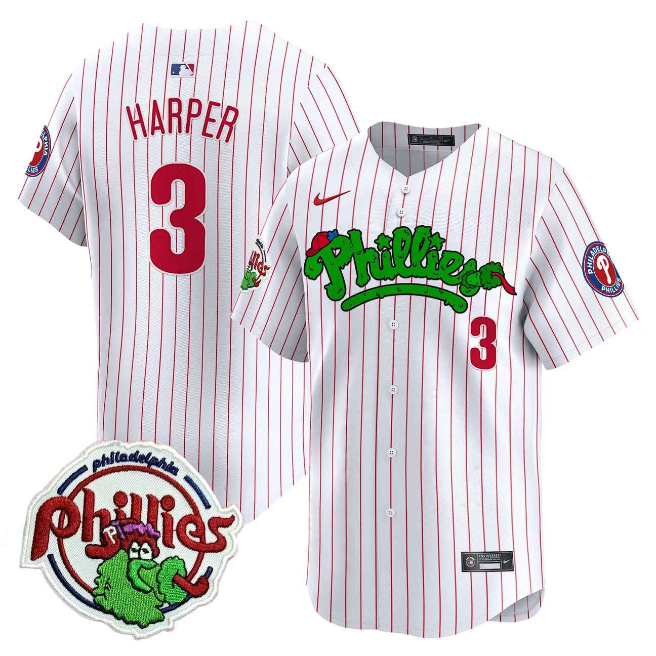 Men's Phillies Phanatic Patch Vapor Premier Limited Jersey V2 PINSTRIPE #3 BRYCE HARPER