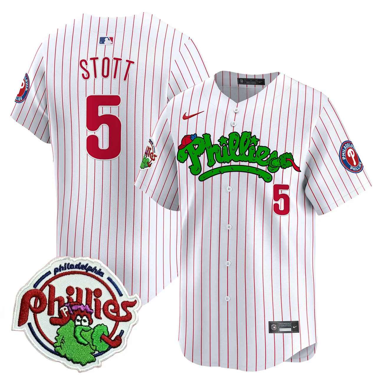 Men's Phillies Phanatic Patch Vapor Premier Limited Jersey V2 PINSTRIPE #5 BRYSON STOTT