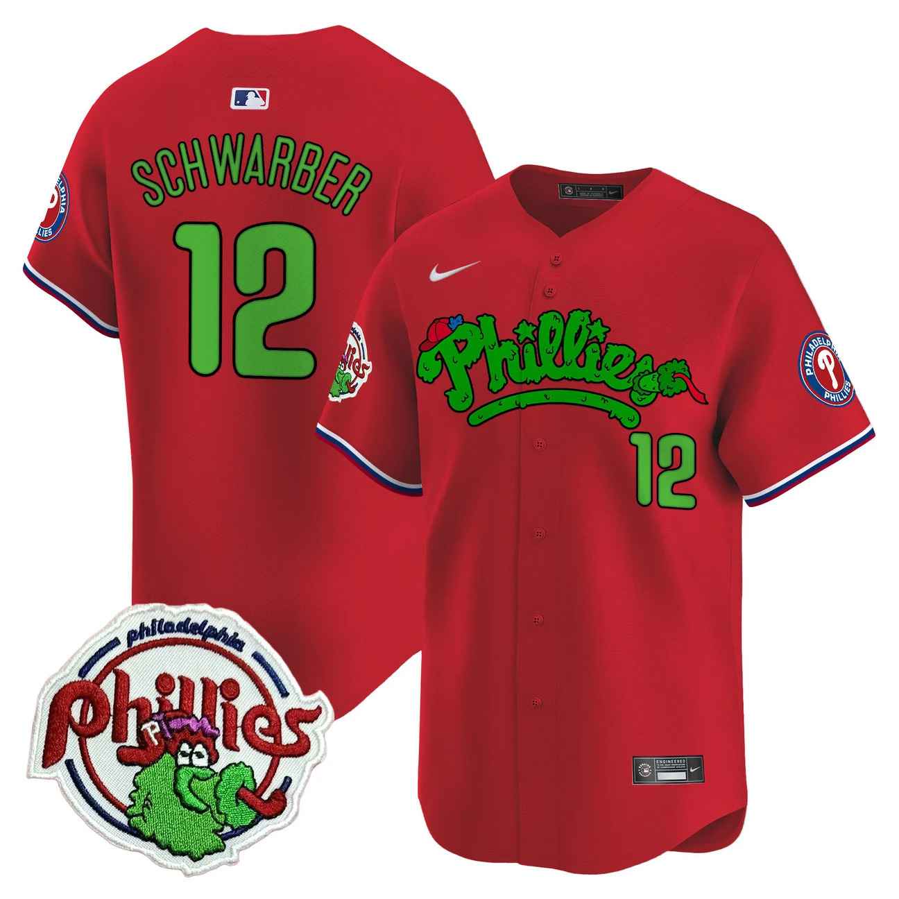 Men's Phillies Phanatic Patch Vapor Premier Limited Jersey V2 RED #12 KYLE SCHWARBER