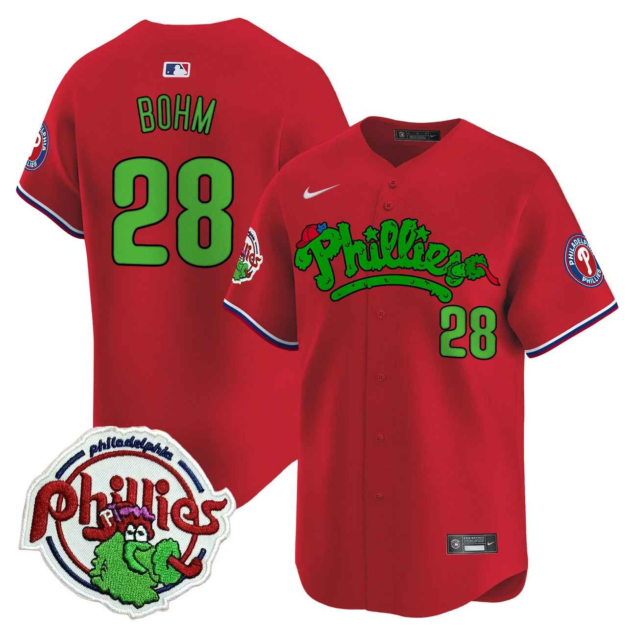 Men's Phillies Phanatic Patch Vapor Premier Limited Jersey V2 RED #28 ALEC BOHM