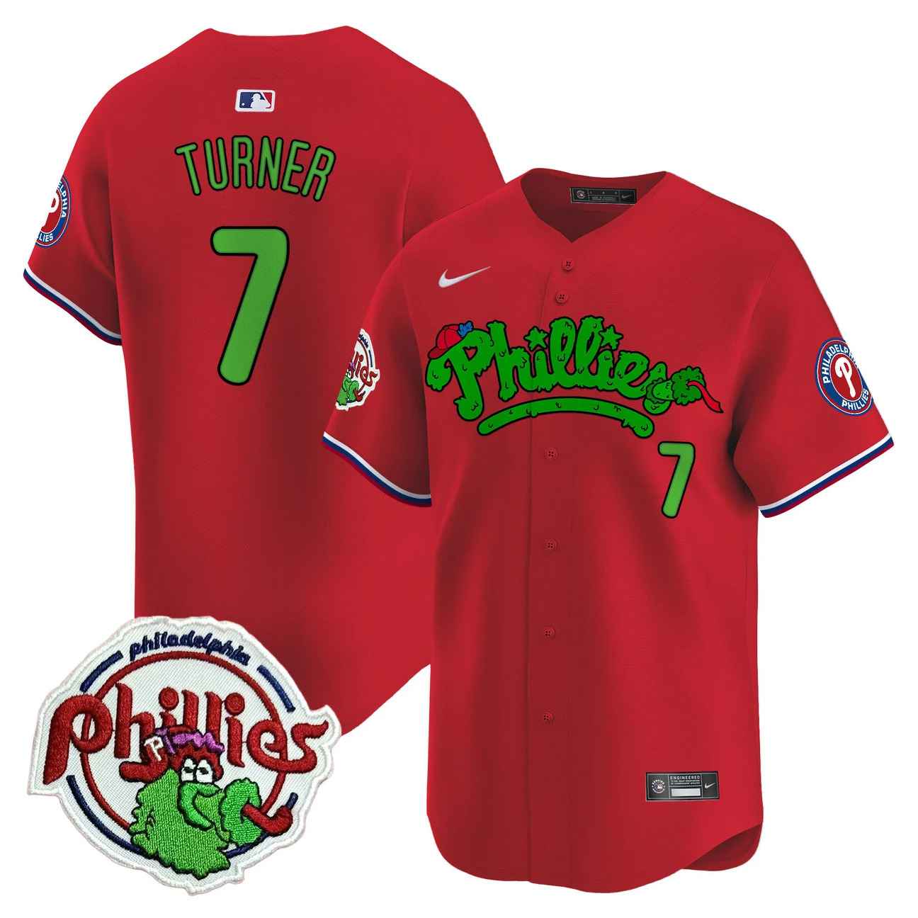 Men's Phillies Phanatic Patch Vapor Premier Limited Jersey V2 RED #7 TREA TURNER