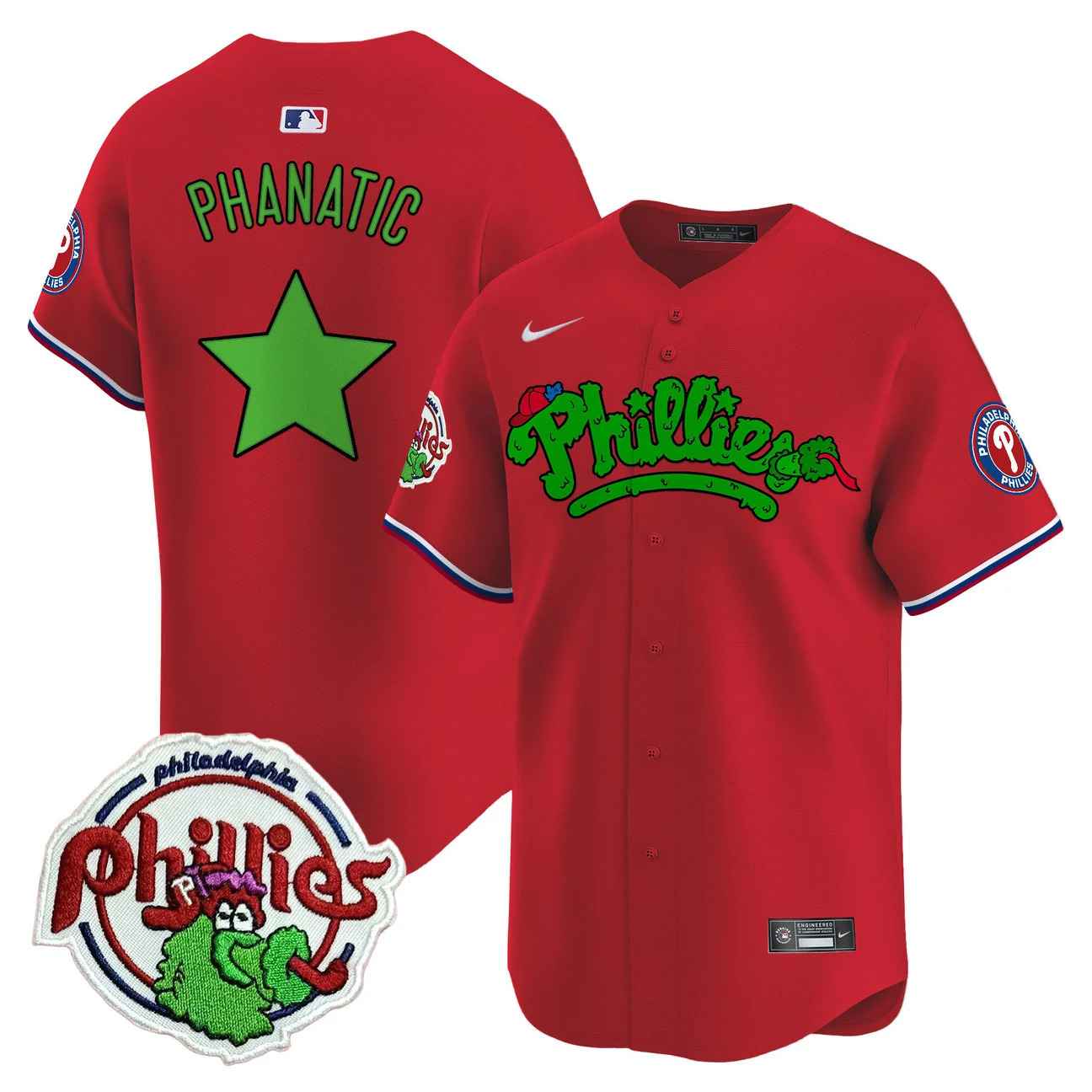 Men's Phillies Phanatic Patch Vapor Premier Limited Jersey V2 RED PHANATIC