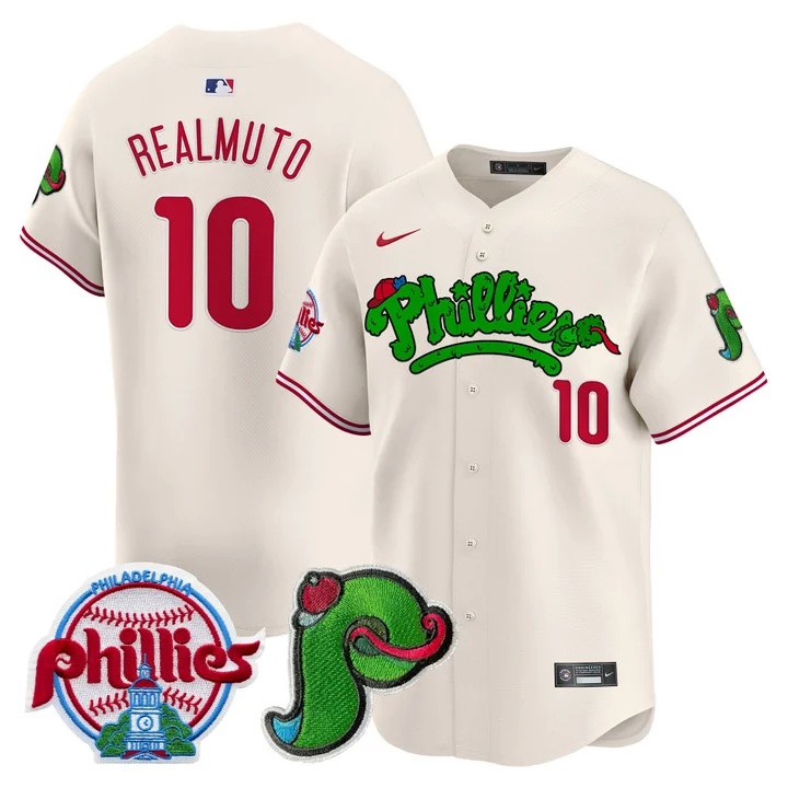 Men's Phillies Phanatic Patch Vapor Premier Limited Jersey V4 CREAM#10 J.T.REALMUTO