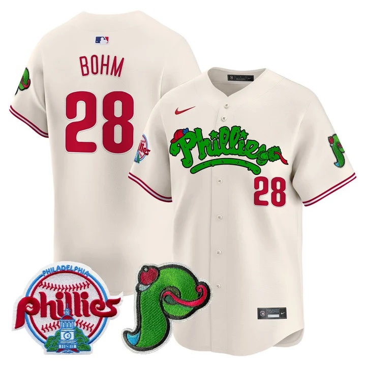 Men's Phillies Phanatic Patch Vapor Premier Limited Jersey V4 CREAM#28 ALEC BOHM