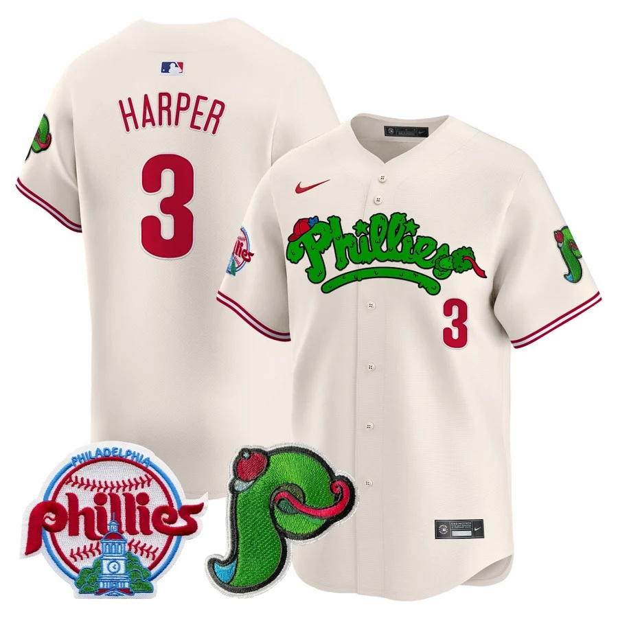 Men's Phillies Phanatic Patch Vapor Premier Limited Jersey V4 CREAM#3 BRYCE  HARPER