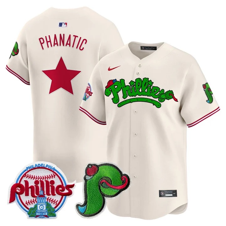 Men's Phillies Phanatic Patch Vapor Premier Limited Jersey V4 CREAM PHANATIC