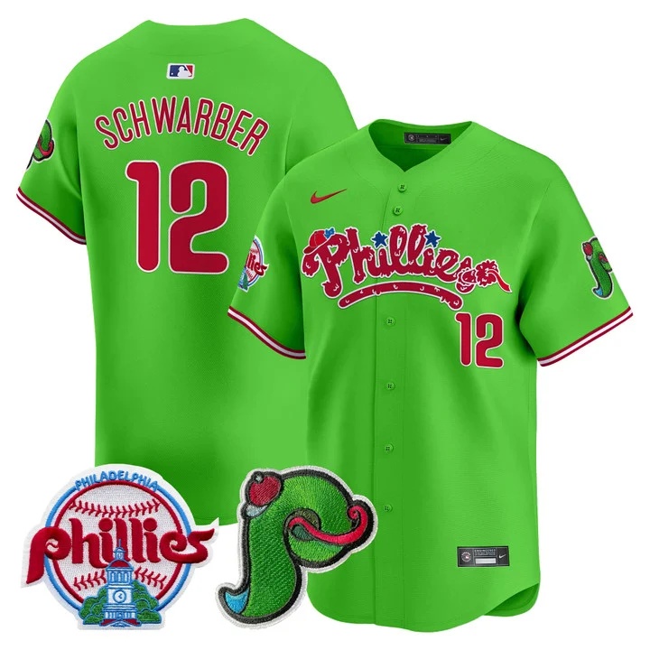 Men's Phillies Phanatic Patch Vapor Premier Limited Jersey V4 GREEN#12 KYLE SCHWARBER