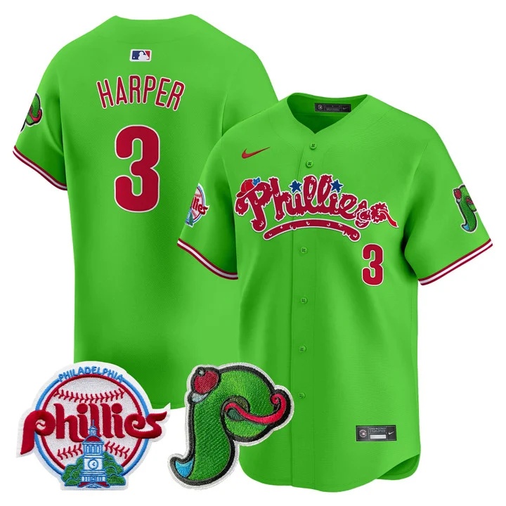 Men's Phillies Phanatic Patch Vapor Premier Limited Jersey V4 GREEN#3 BRYCE  HARPER