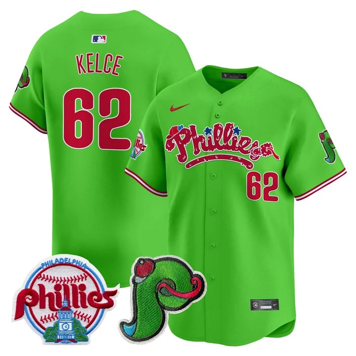 Men's Phillies Phanatic Patch Vapor Premier Limited Jersey V4 GREEN#62 JASON KELCE