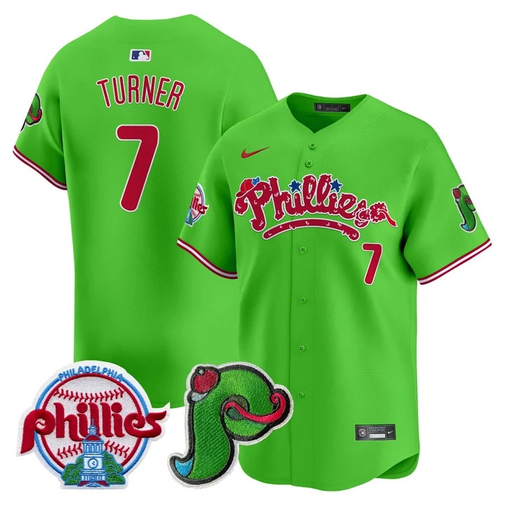 Men's Phillies Phanatic Patch Vapor Premier Limited Jersey V4 GREEN#7 TREA TURNER