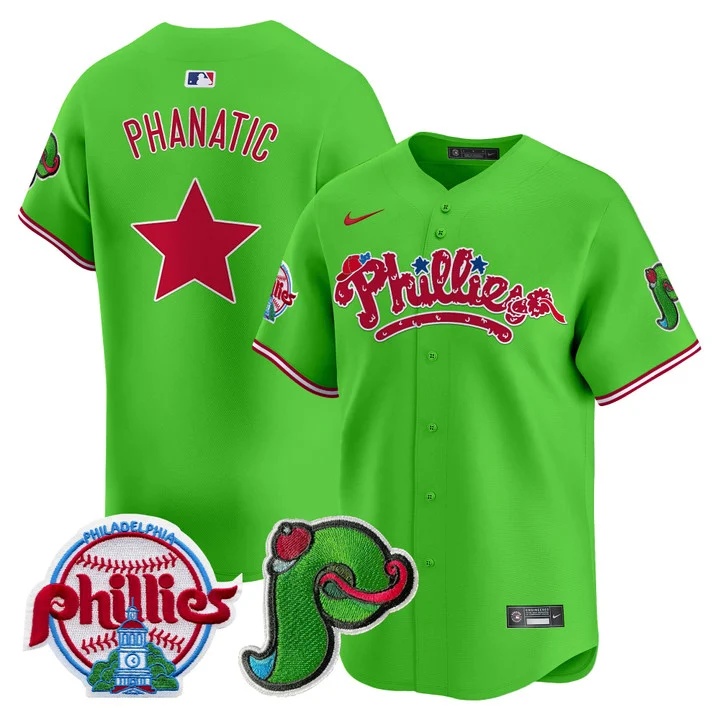 Men's Phillies Phanatic Patch Vapor Premier Limited Jersey V4 GREEN PHANATIC