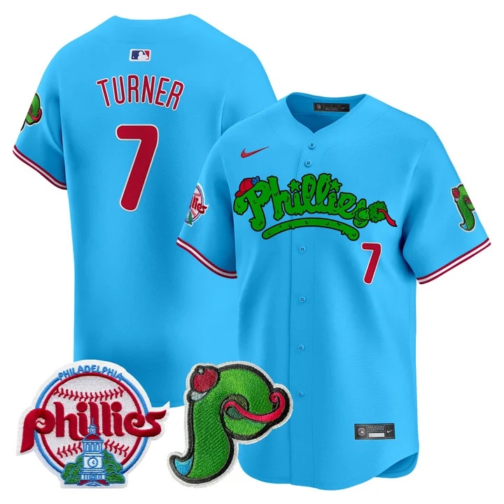 Men's Phillies Phanatic Patch Vapor Premier Limited Jersey V4 LIGHT BLUE#7 TREA TURNER
