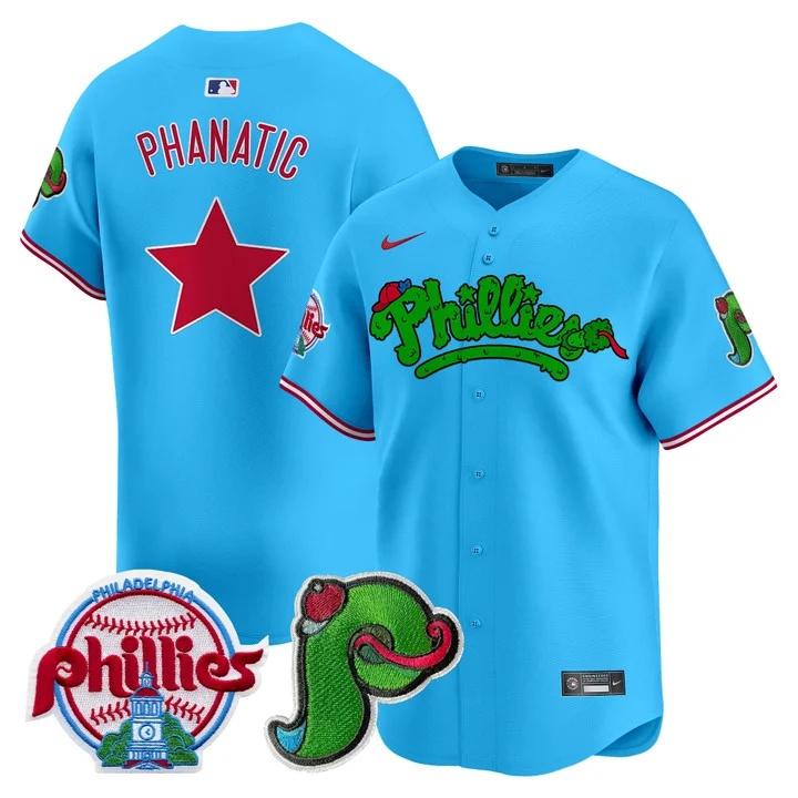 Men's Phillies Phanatic Patch Vapor Premier Limited Jersey V4 LIGHT BLUE PHANATIC