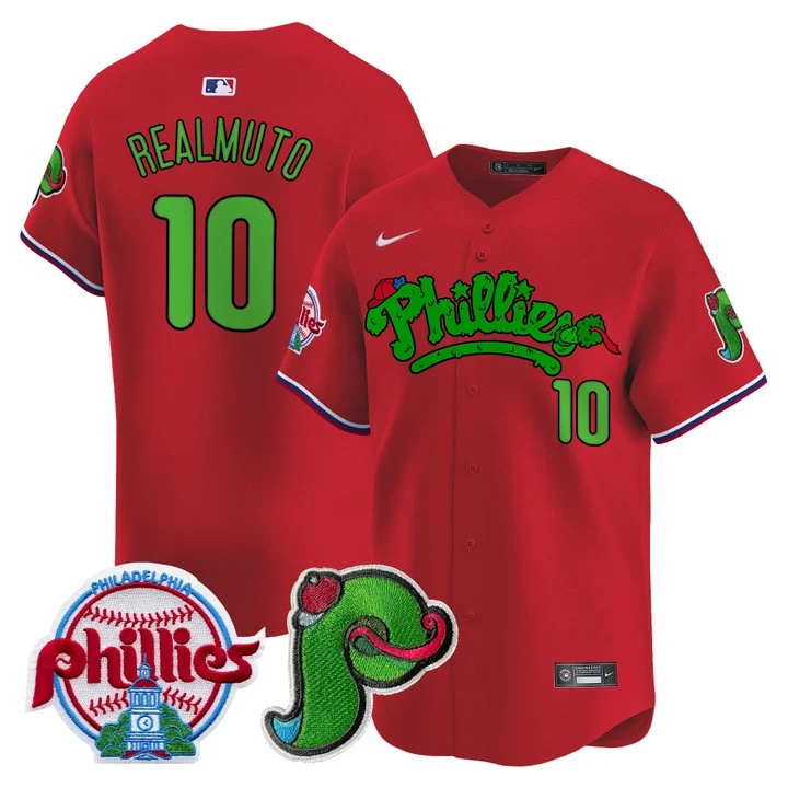 Men's Phillies Phanatic Patch Vapor Premier Limited Jersey V4 RED#10 J.T.REALMUTO