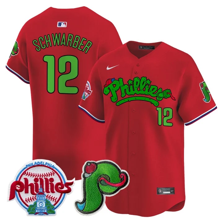 Men's Phillies Phanatic Patch Vapor Premier Limited Jersey V4 RED#12 KYLE SCHWARBER