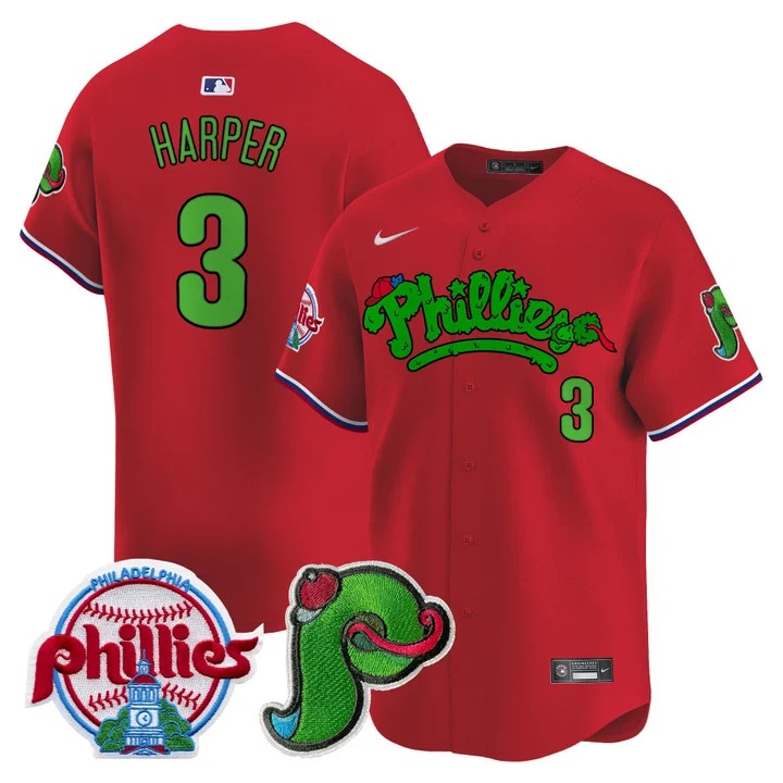 Men's Phillies Phanatic Patch Vapor Premier Limited Jersey V4 RED#3 BRYCE  HARPER