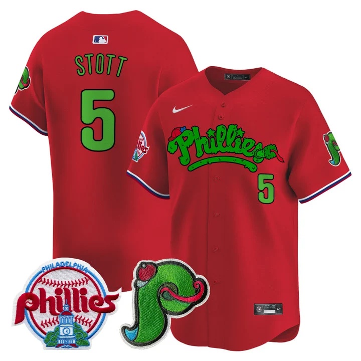 Men's Phillies Phanatic Patch Vapor Premier Limited Jersey V4 RED#5 BRYSON STOTT