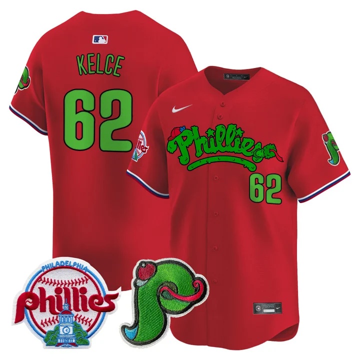 Men's Phillies Phanatic Patch Vapor Premier Limited Jersey V4 RED#62 JASON KELCE