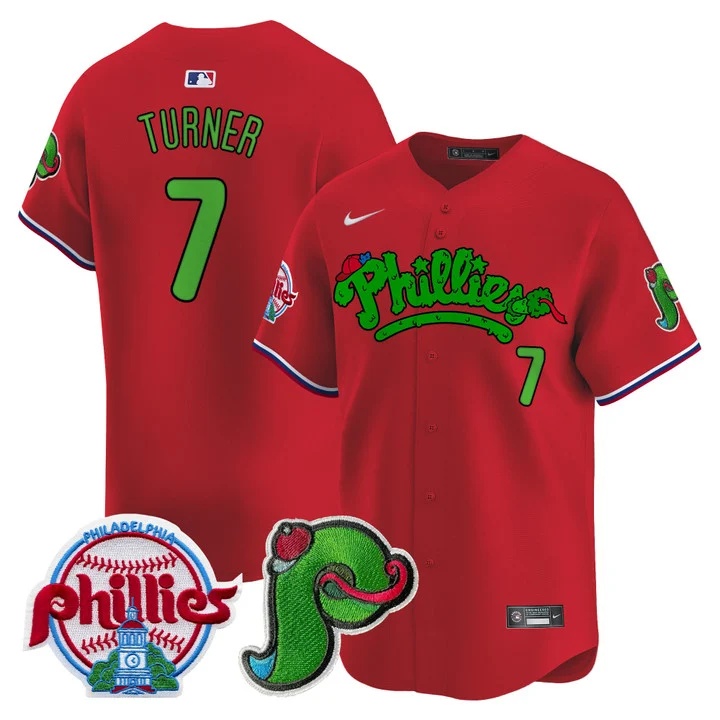 Men's Phillies Phanatic Patch Vapor Premier Limited Jersey V4 RED#7 TREA TURNER