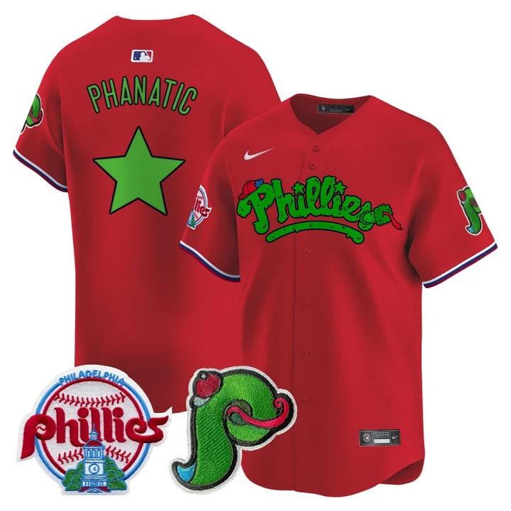 Men's Phillies Phanatic Patch Vapor Premier Limited Jersey V4 RED PHANATIC