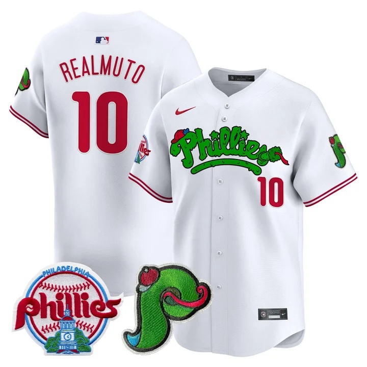 Men's Phillies Phanatic Patch Vapor Premier Limited Jersey V4 WHITE#10 J.T.REALMUTO