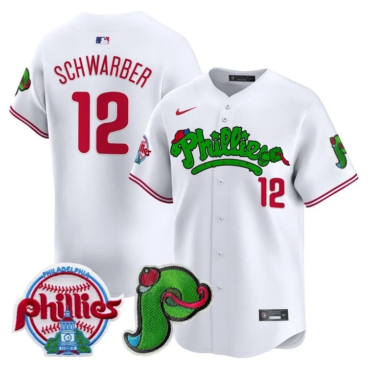 Men's Phillies Phanatic Patch Vapor Premier Limited Jersey V4 WHITE#12 KYLE SCHWARBER