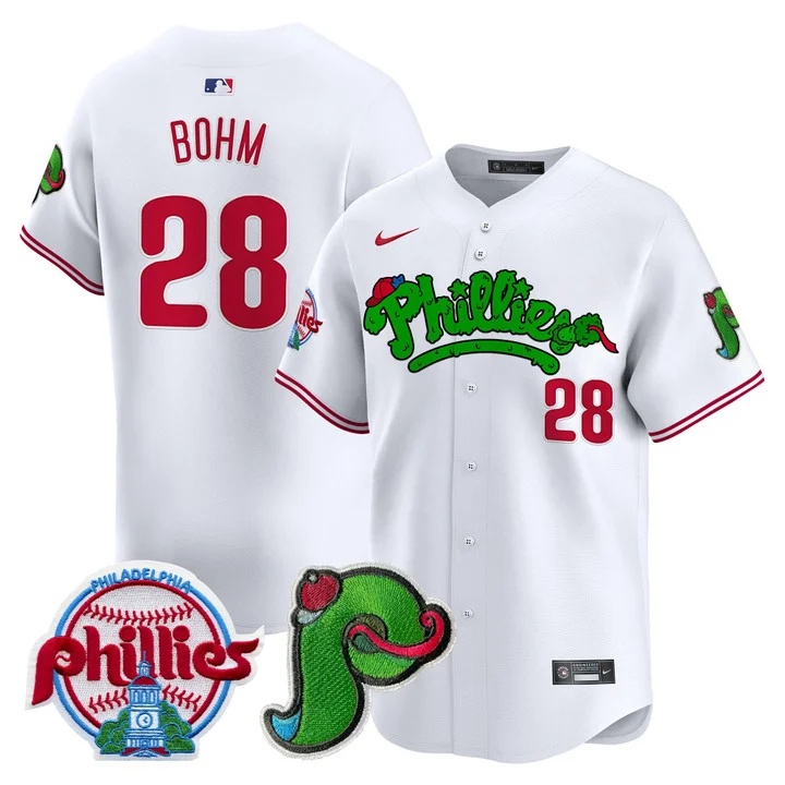 Men's Phillies Phanatic Patch Vapor Premier Limited Jersey V4 WHITE#28 ALEC BOHM