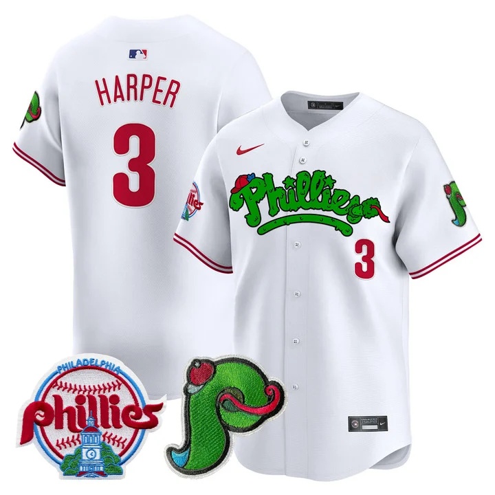 Men's Phillies Phanatic Patch Vapor Premier Limited Jersey V4 WHITE#3 BRYCE  HARPER
