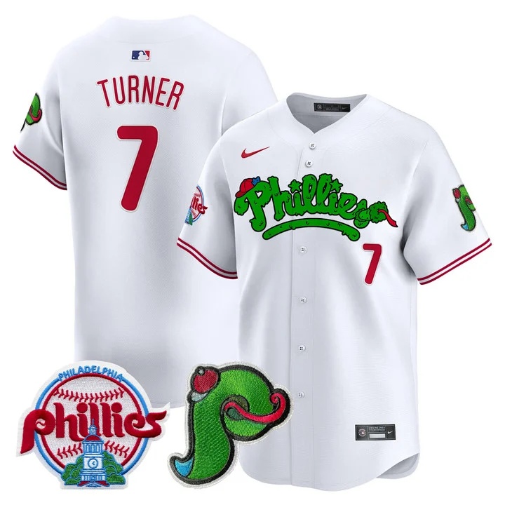 Men's Phillies Phanatic Patch Vapor Premier Limited Jersey V4 WHITE#7 TREA TURNER