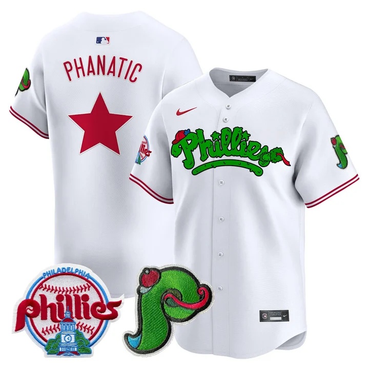 Men's Phillies Phanatic Patch Vapor Premier Limited Jersey V4 WHITE PHANATIC