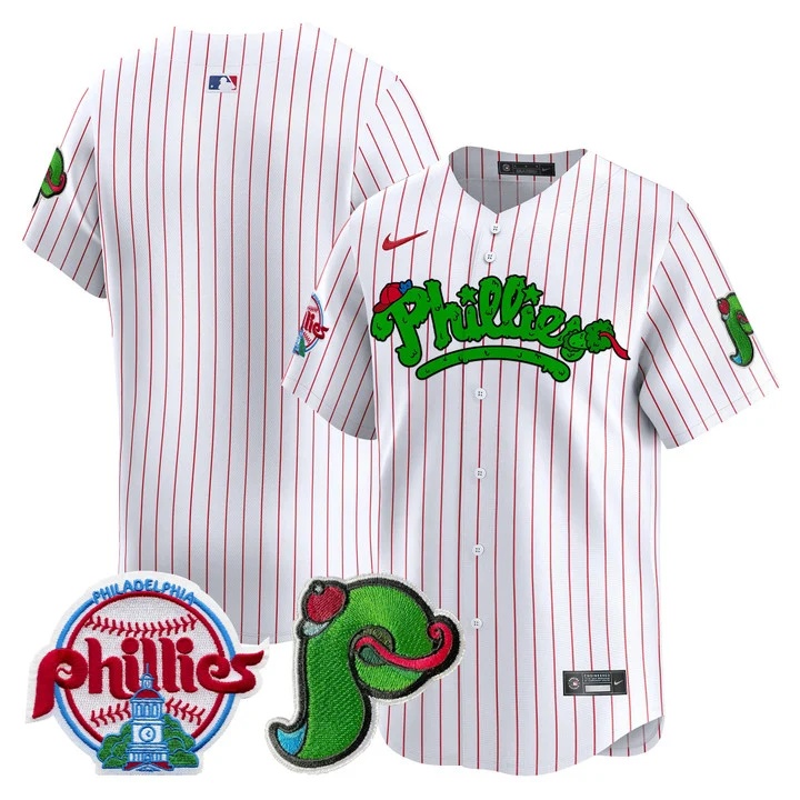 Men's Phillies Phanatic Patch Vapor Premier Limited Jersey V4 WHITE PINSTRIPE BLANK