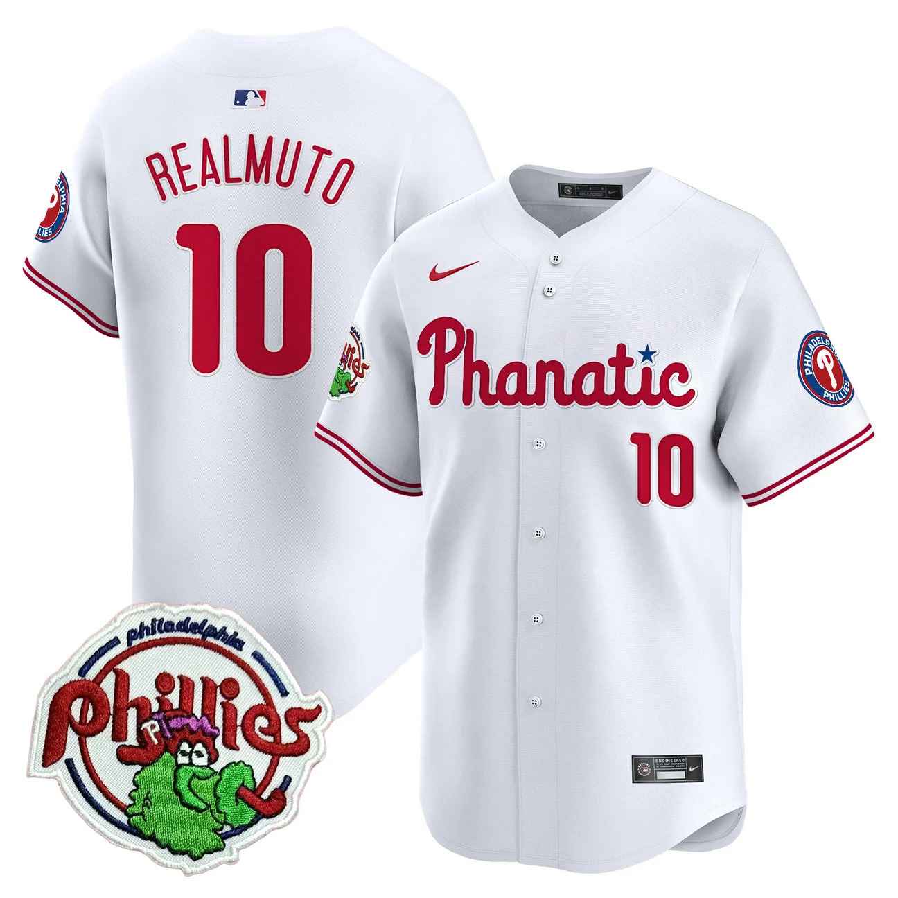 Men's Phillies Phanatic Patch Vapor Premier Limited Jersey WHITE #10 J.T. REALMUTO