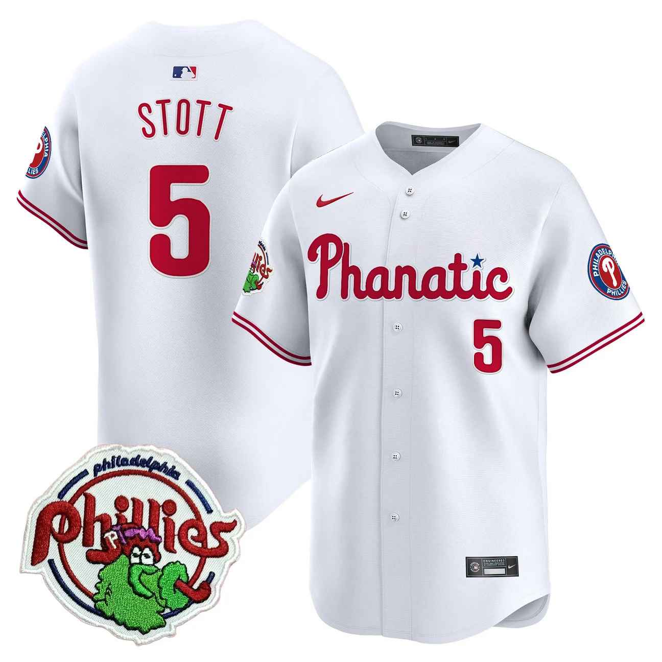 Men's Phillies Phanatic Patch Vapor Premier Limited Jersey WHITE #5 BRYSON STOTT