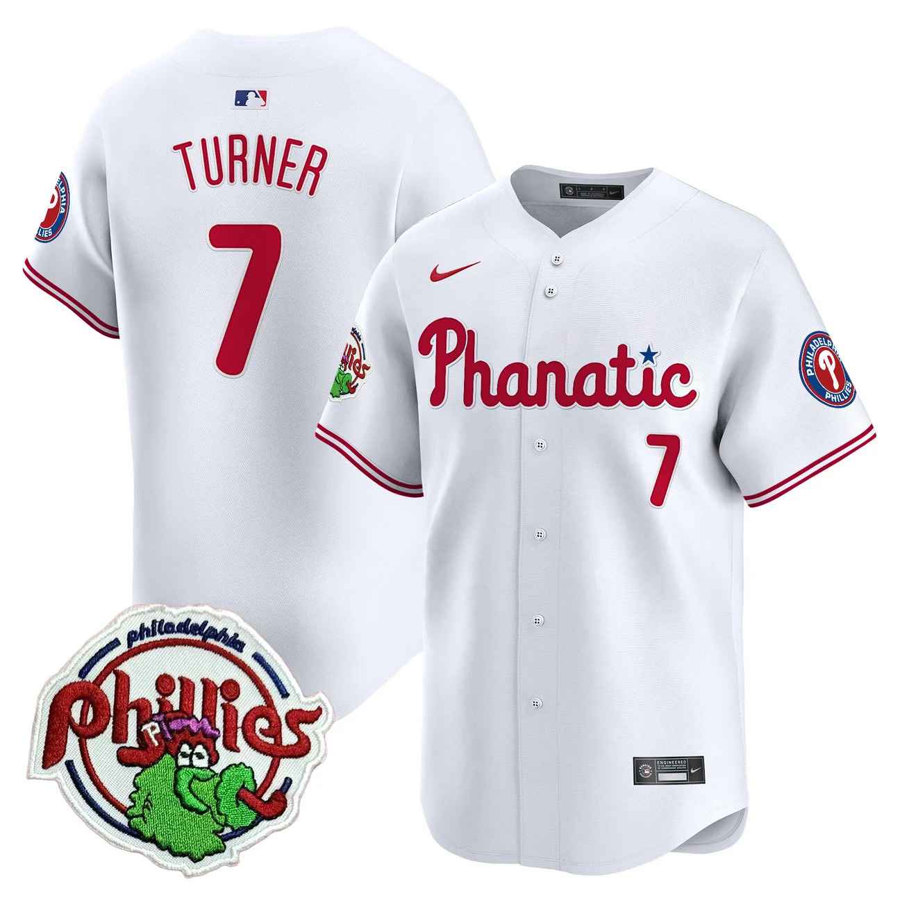 Men's Phillies Phanatic Patch Vapor Premier Limited Jersey WHITE #7 TREA TURNER