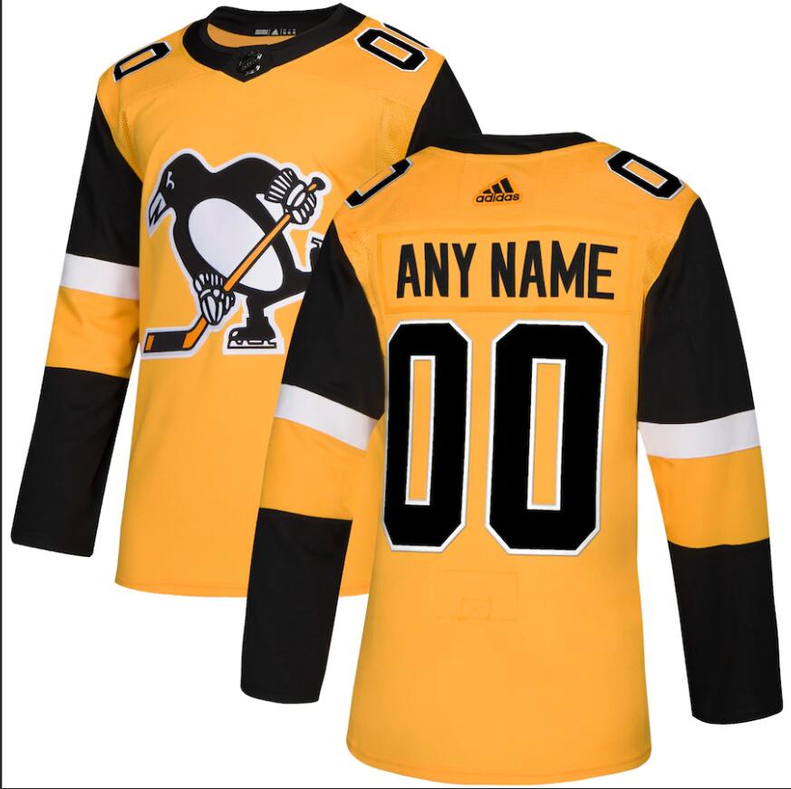 Men's Pittsburgh Penguins Custom Stiched Adidas Gold Alternate Jersey Stitched