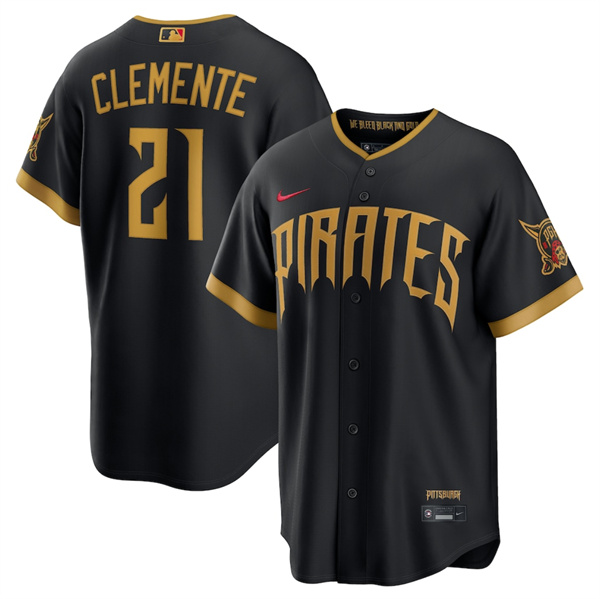 Men's Pittsburgh Pirates #21 Roberto Clemente Black 2026 City Connect Stadium Stitched Stitched Baseball Jersey