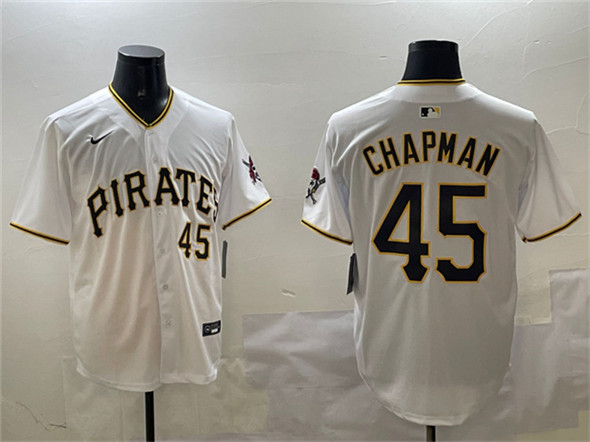 Men's Pittsburgh Pirates #45 Aroldis Chapman White Home Limited Stitched Baseball Jersey