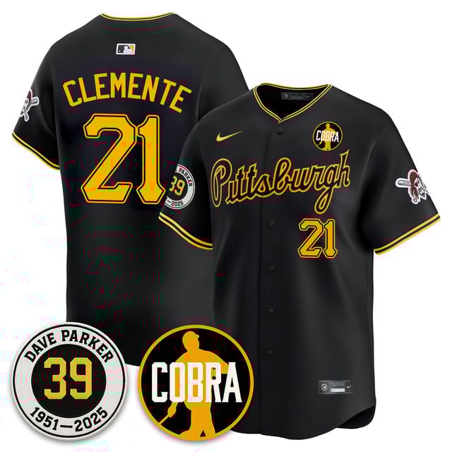Men's Pittsburgh Pirates Memories Dave Parker Jersey- “COBRA” Patch #21 ROBERTO CLEMENTE