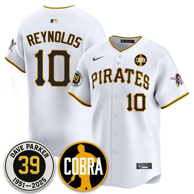 Men's Pittsburgh Pirates Memories Dave Parker Jersey- “COBRA” Patch WHITE #10 BRYAN REYNOLDS