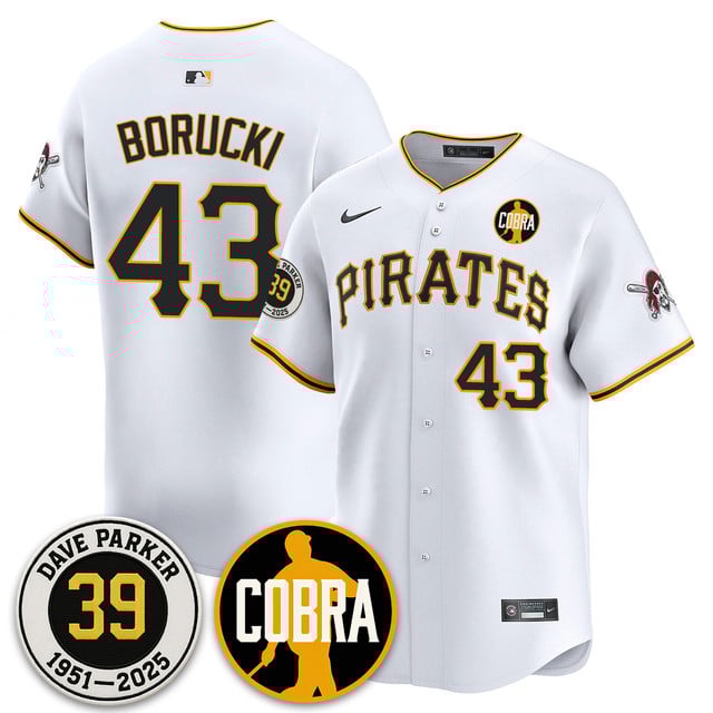 Men's Pittsburgh Pirates Memories Dave Parker Jersey- “COBRA” Patch WHITE #43 RYAN BORUCKI