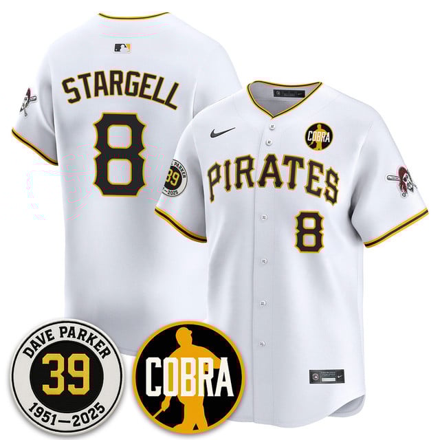Men's Pittsburgh Pirates Memories Dave Parker Jersey- “COBRA” Patch WHITE #8 WILLIE STARGELL