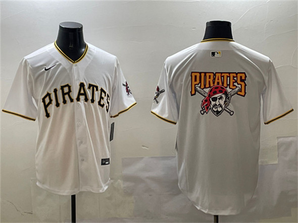 Men's Pittsburgh Pirates Team Big Logo White Home Limited Stitched Baseball Jersey