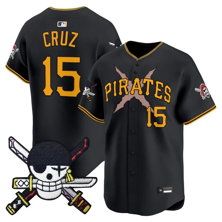 Men's Pittsburgh Pirates x One Piece Zoro Patch Vapor Premier Limited Jersey BLACK#15 ONEIL CRUZ