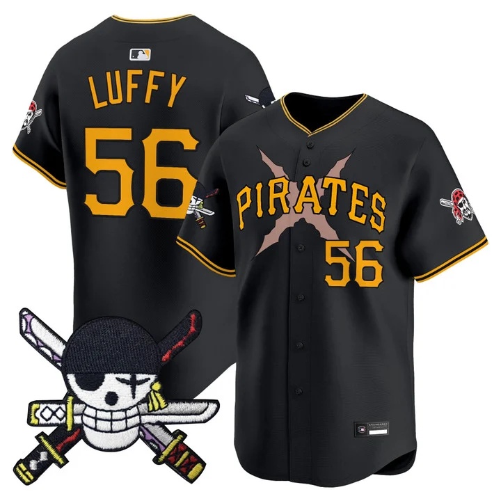 Men's Pittsburgh Pirates x One Piece Zoro Patch Vapor Premier Limited Jersey BLACK#56 LUFFY