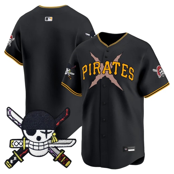 Men's Pittsburgh Pirates x One Piece Zoro Patch Vapor Premier Limited Jersey BLACK BLANK