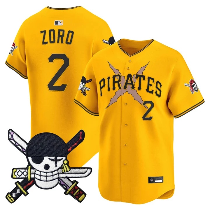 Men's Pittsburgh Pirates x One Piece Zoro Patch Vapor Premier Limited Jersey GOLD#2 ZORO